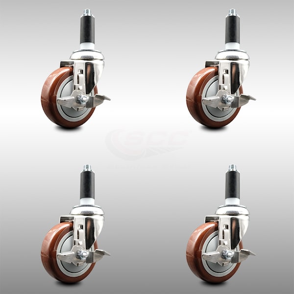 Service Caster 4 Inch 316SS Maroon Poly Swivel 1 Inch Expanding Stem Caster Set Brake SCC SCC-SS316EX20S414-PPUB-MRN-TLB-1-4 - main